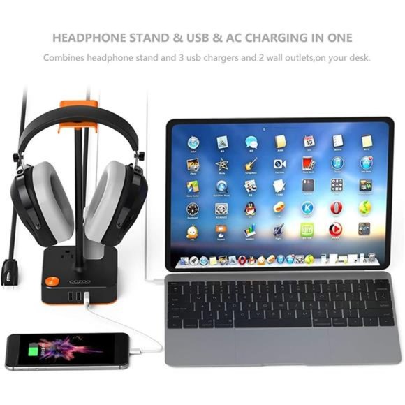 Headphone Stand with USB Charger Desktop Gaming Headset Holder Hanger - Picture 2 of 6